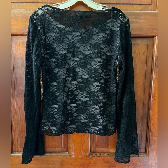 Y2K Edice Black Lace Top Baroque Romantic Gothic Fairy Grunge Sheer Lace Size L - Picture 5 of 6